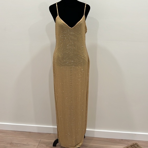 self-portrait YELLOW RHINESTONE MESH MIDI DRESS - Picture 4 of 14